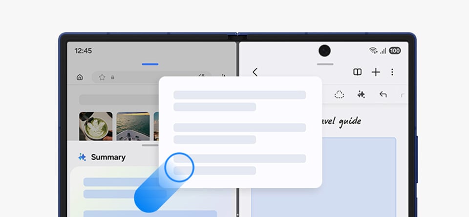 Galaxy AI generuje podsumowanie strony internetowej na ekranie zewnętrznym Galaxy Z Fold7. Galaxy AI generuje podsumowanie strony internetowej na ekranie zewnętrznym Galaxy Z Fold7.
