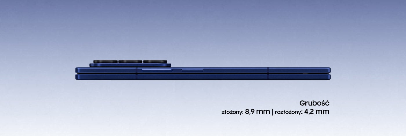 Galaxy Z Fold7 widziane jest poziomo z boku. Światło przebija się przez szczelinę w miejscu złożenia urządzenia, które obraca się i otwiera, ukazując rozległy ekran główny. Urządzenie ponownie obraca się do pozycji poziomej i zamyka. Galaxy Z Fold7 widziane jest poziomo z boku. Światło przebija się przez szczelinę w miejscu złożenia urządzenia, które obraca się i otwiera, ukazując rozległy ekran główny. Urządzenie ponownie obraca się do pozycji poziomej i zamyka.