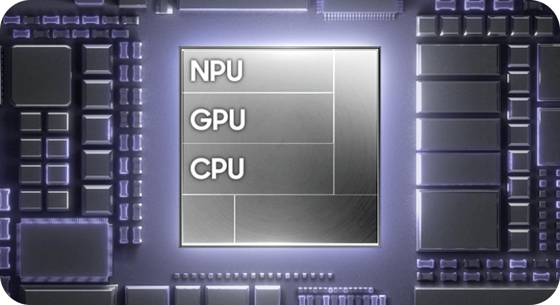 Procesor Galaxy Z Fold8 z modułami NPU, GPU i CPU.