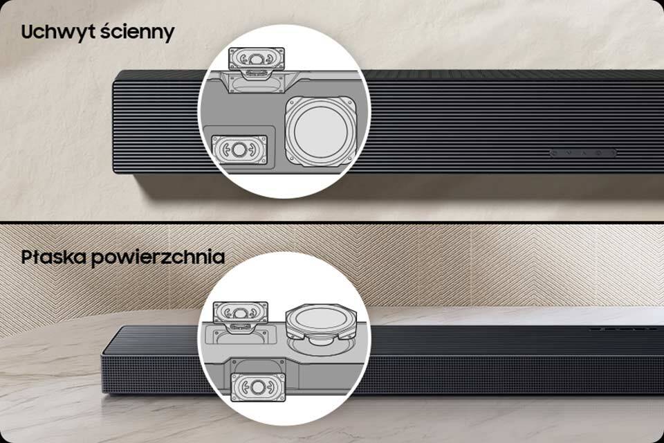 960x640 hw-qs700f convertible fit kv Uchwyt ścienny lub do postawienia na płaskiej powierzchni. Funckja rotacyjny design dostępna w Soundbar Samsung HW-QS700F. Soundbar dostępny w sklepach X-Kom.