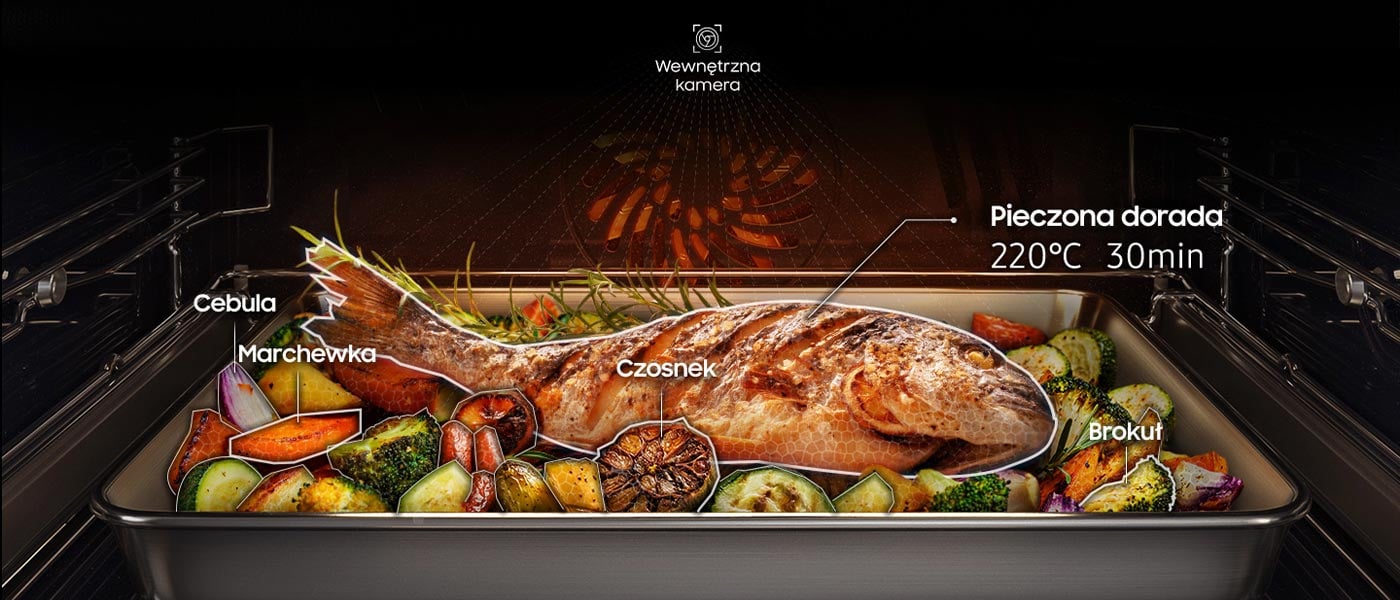 Ryba z warzywami przygotowywana w piekarniku Samsung NV7B6799JAK z oferty Neonet