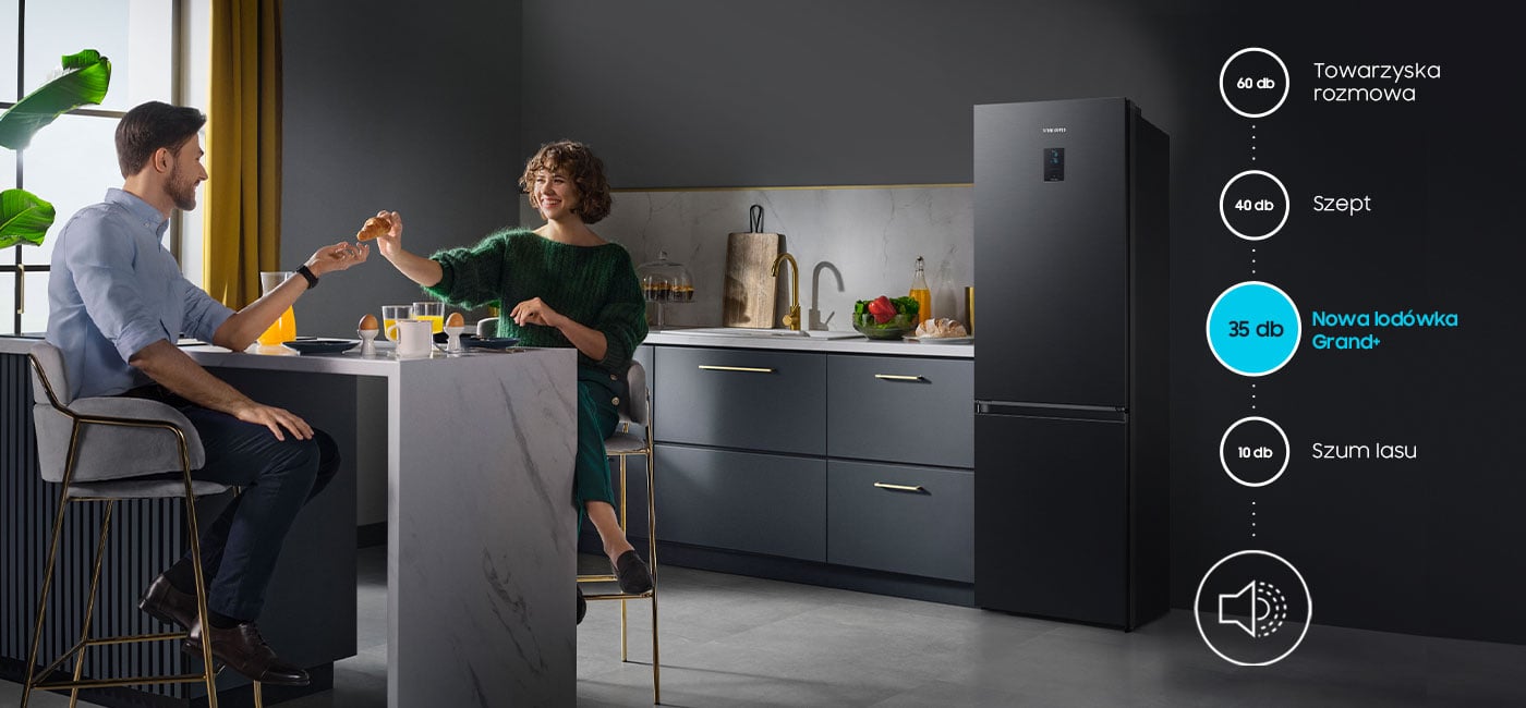 Lodówka Samsung RB34C675EBN w porównaniu do innych źródeł dźwięku jest cicha