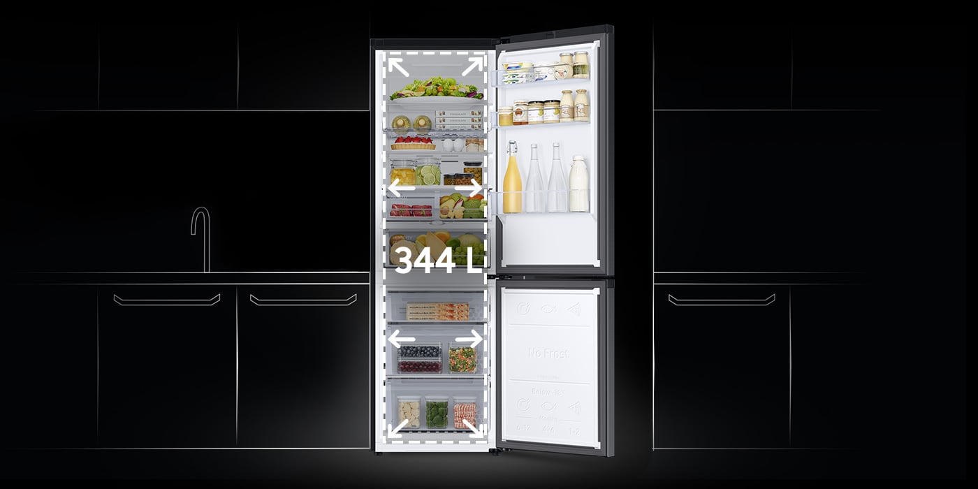 Pojemność lodówki RB34C675EBN w technologii SpaceMax wynosi 344 litry