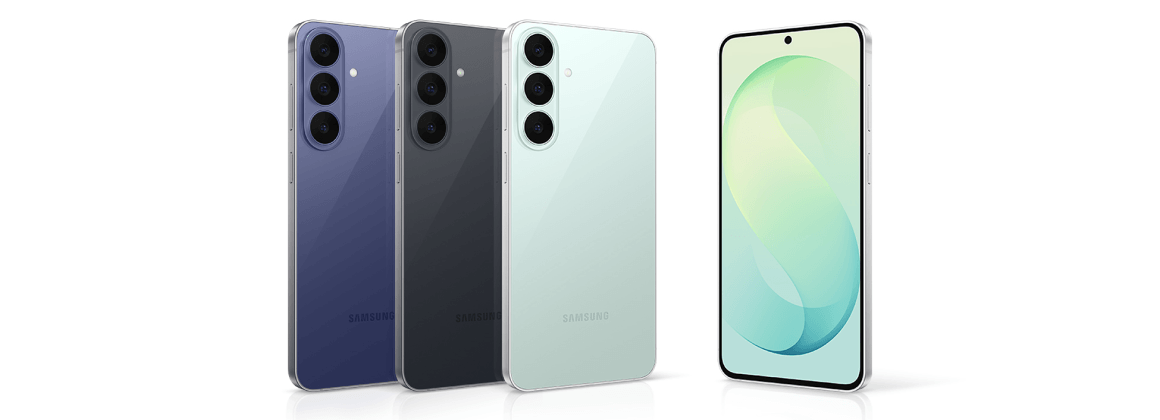 Telefony Samsung Galaxy S26 FE w różnej kolorystyce.