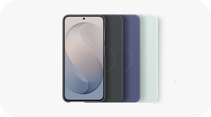 Smartfon Galaxy pokazany z etui w trzech kolorach: czarnym, granatowym i miętowym.