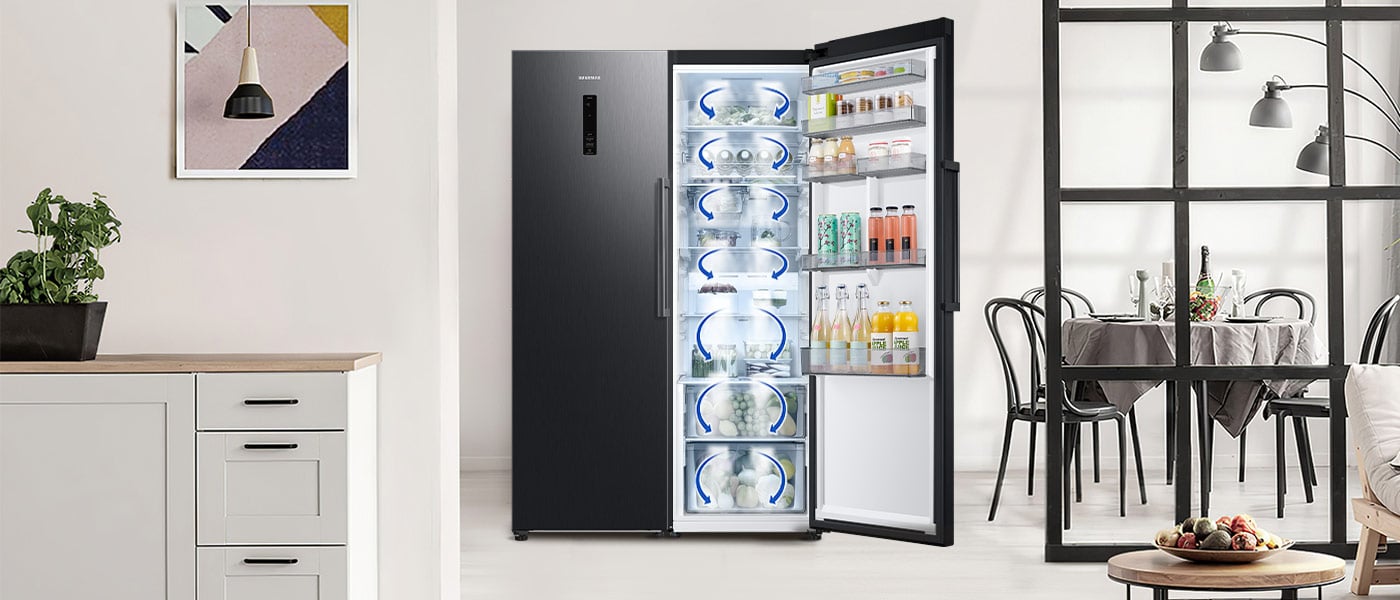 system chłodzenia All-Around Cooling skutecznie rozprowadza chłodne powietrze po całym wnętrzu chłodziarki RR39C7EC5B1 