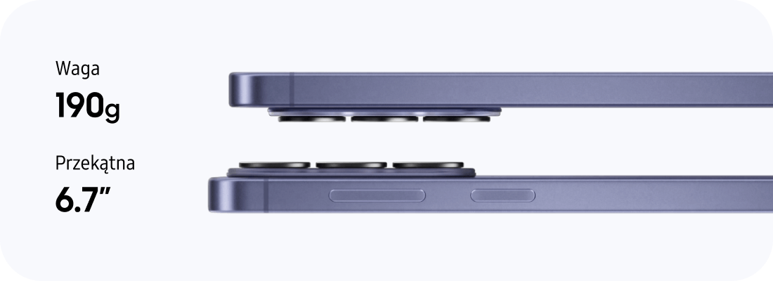 Przedstawienie cech fizycznych telefonów takich jak 190 g wagi oraz przekątna ekranu 6,7"
