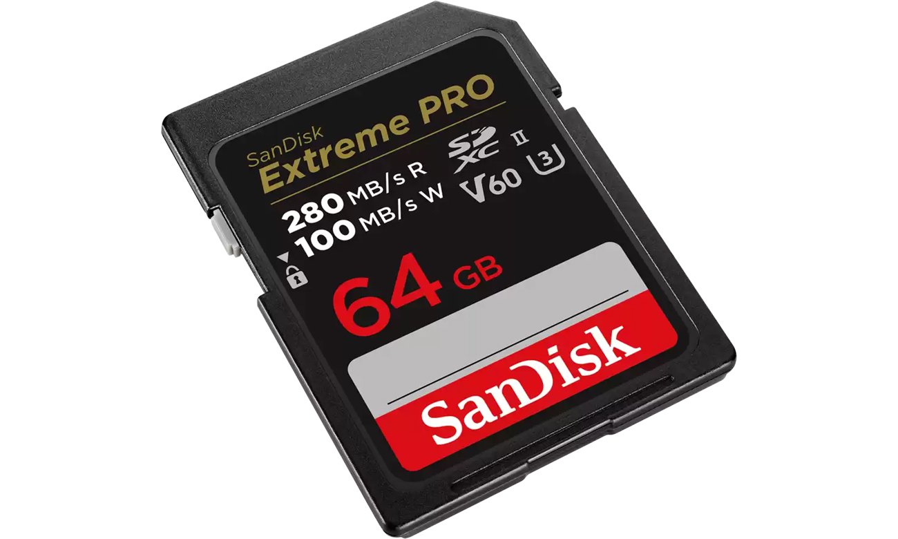 Karta pamięci SanDisk SDXC Extreme PRO V60 UHS-II 64 GB - Widok od przodu pod kątem