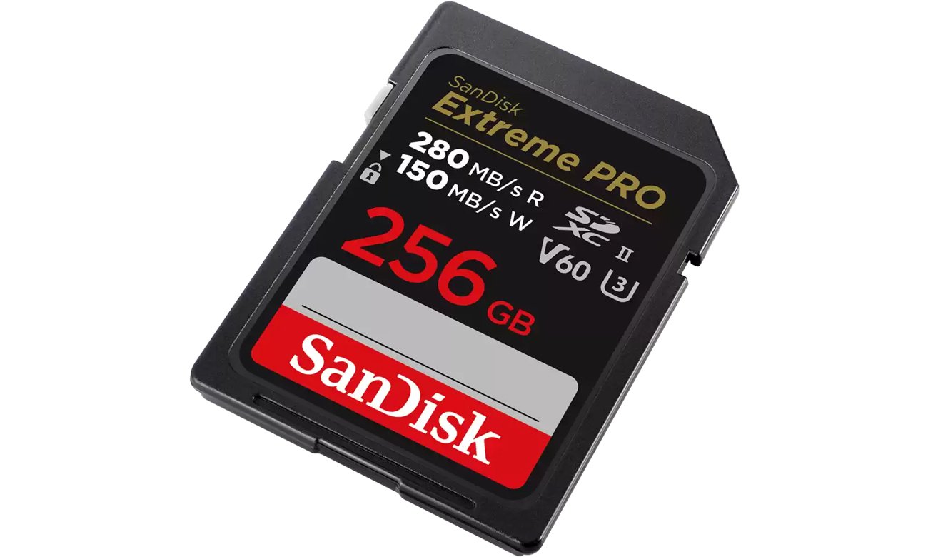 Karta pamięci SanDisk SDXC Extreme PRO V60 UHS-II 256 GB - Widok od przodu pod kątem