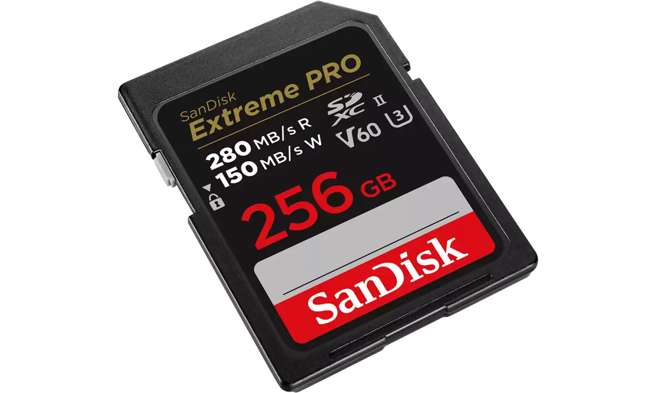Karta pamięci SanDisk SDXC Extreme PRO V60 UHS-II 256 GB - Widok od przodu pod kątem