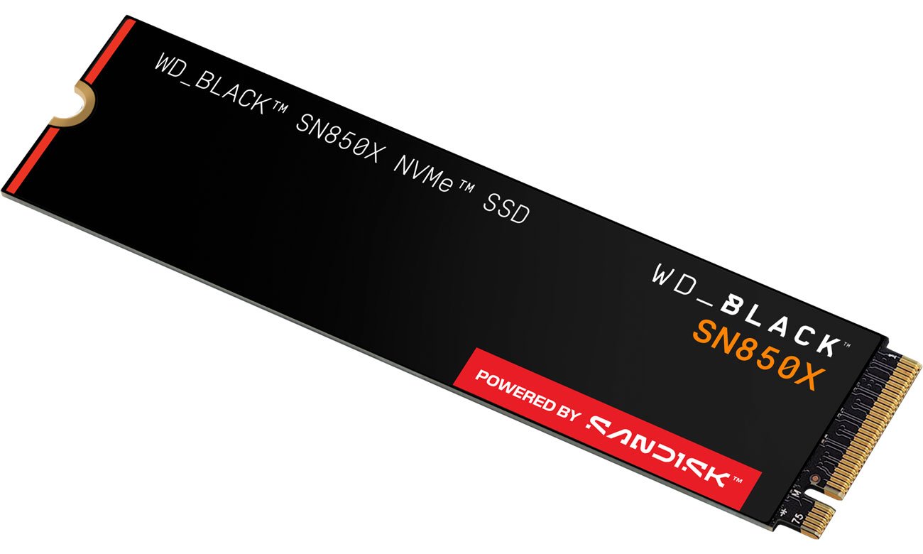 Dysk SSD M.2 NVMe WD BLACK SN850X - Widok od przodu pod kątem