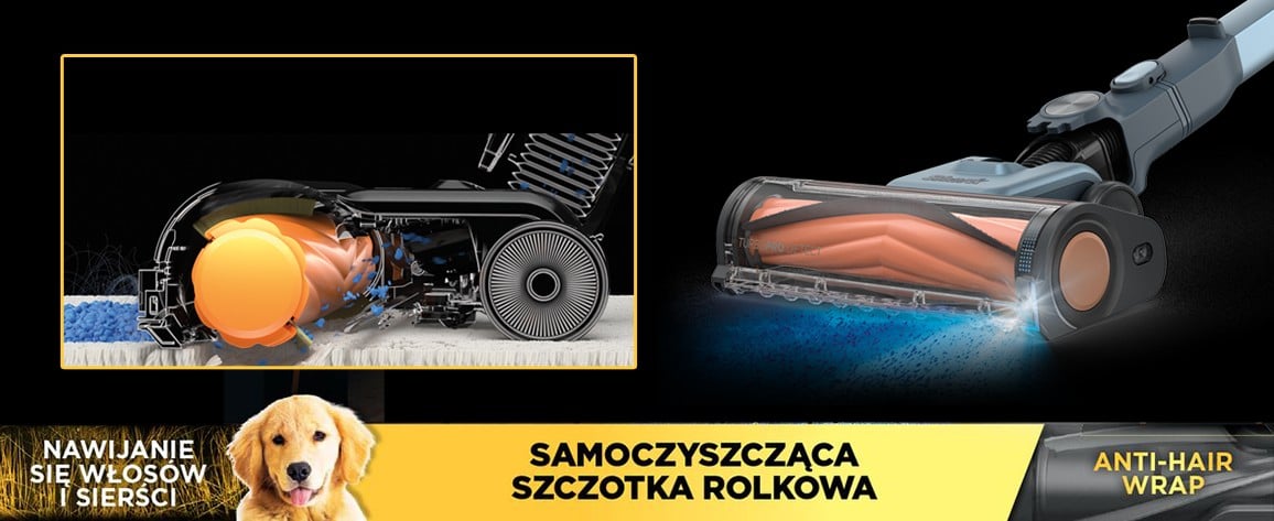 Samoczyszcząca szczotka rolkowa z systemem Anti-Hair Wrap – zapobiega nawijaniu włosów i sierści