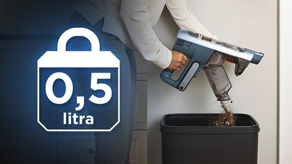 Higieniczne opróżnianie pojemnika 0,5 litra prosto nad koszem