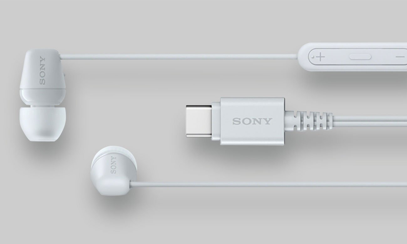 Słuchawki przewodowe Sony EX15C Białe - Widok ogólny, grafika z tłem