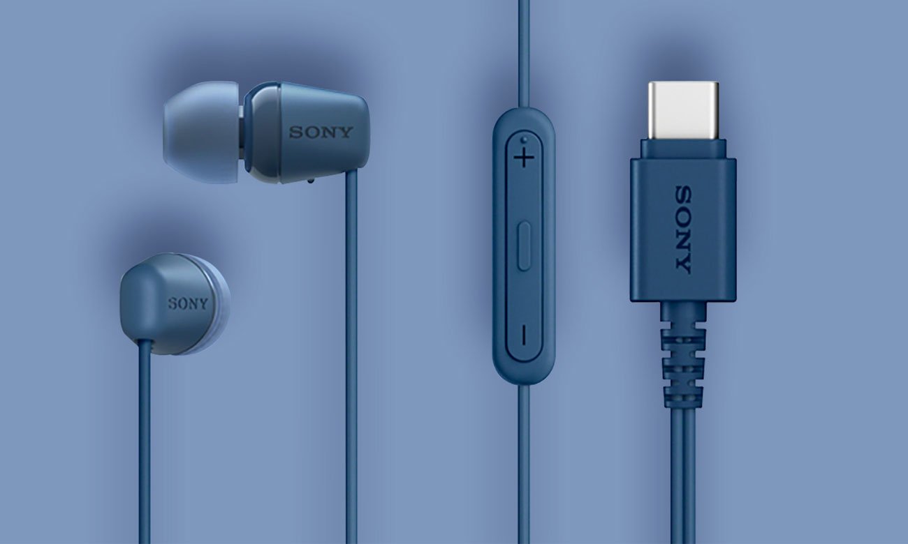 Słuchawki przewodowe Sony EX15C Niebieskie - Widok ogólny, grafika z tłem