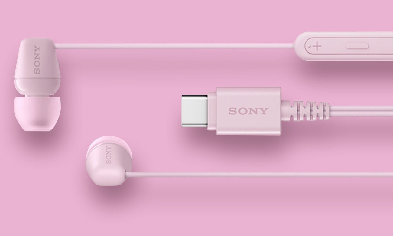 Słuchawki przewodowe Sony EX15C Różowe - Widok ogólny, grafika z tłem
