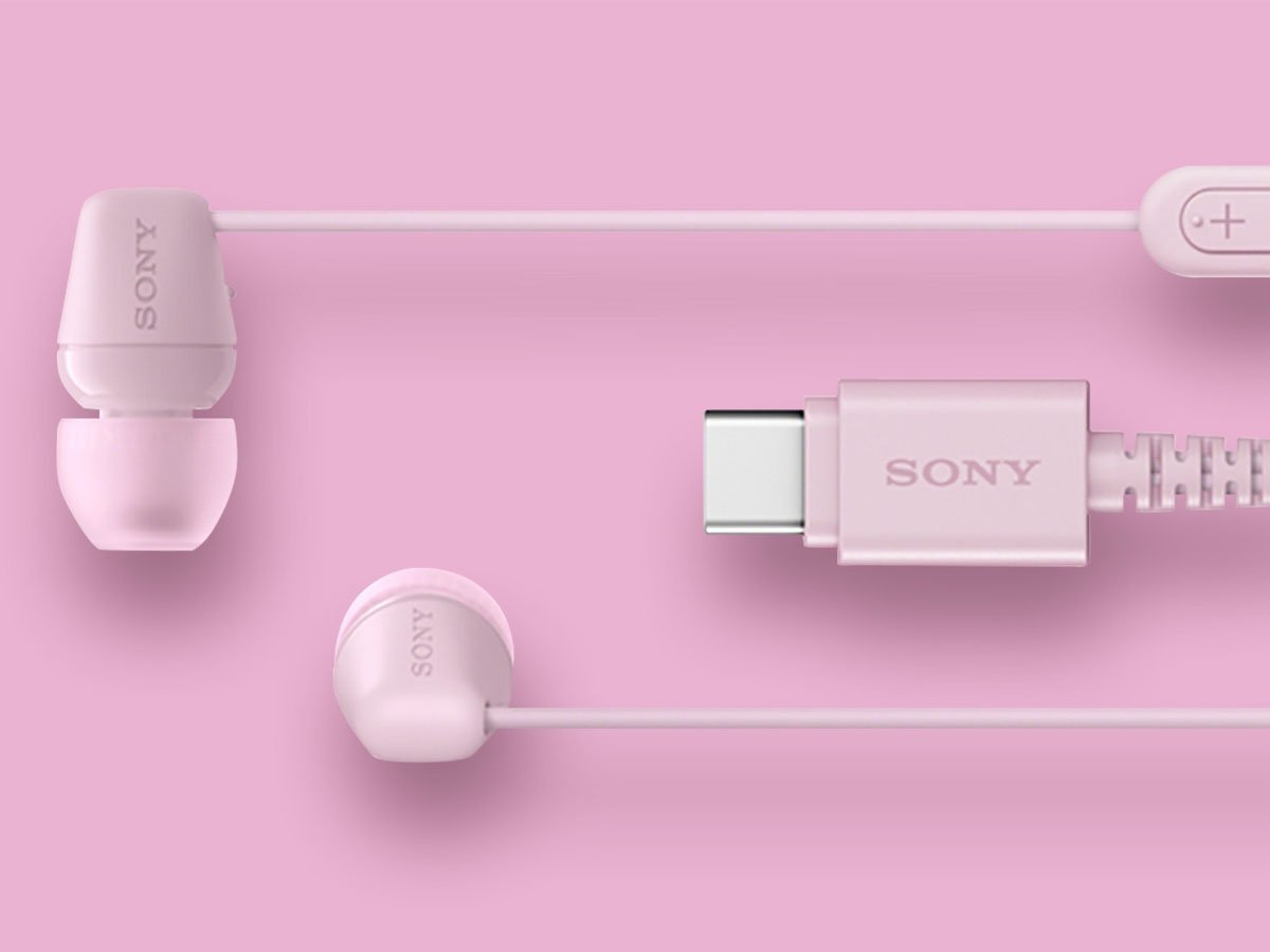 Słuchawki przewodowe Sony EX15C Różowe - Widok ogólny, grafika z tłem