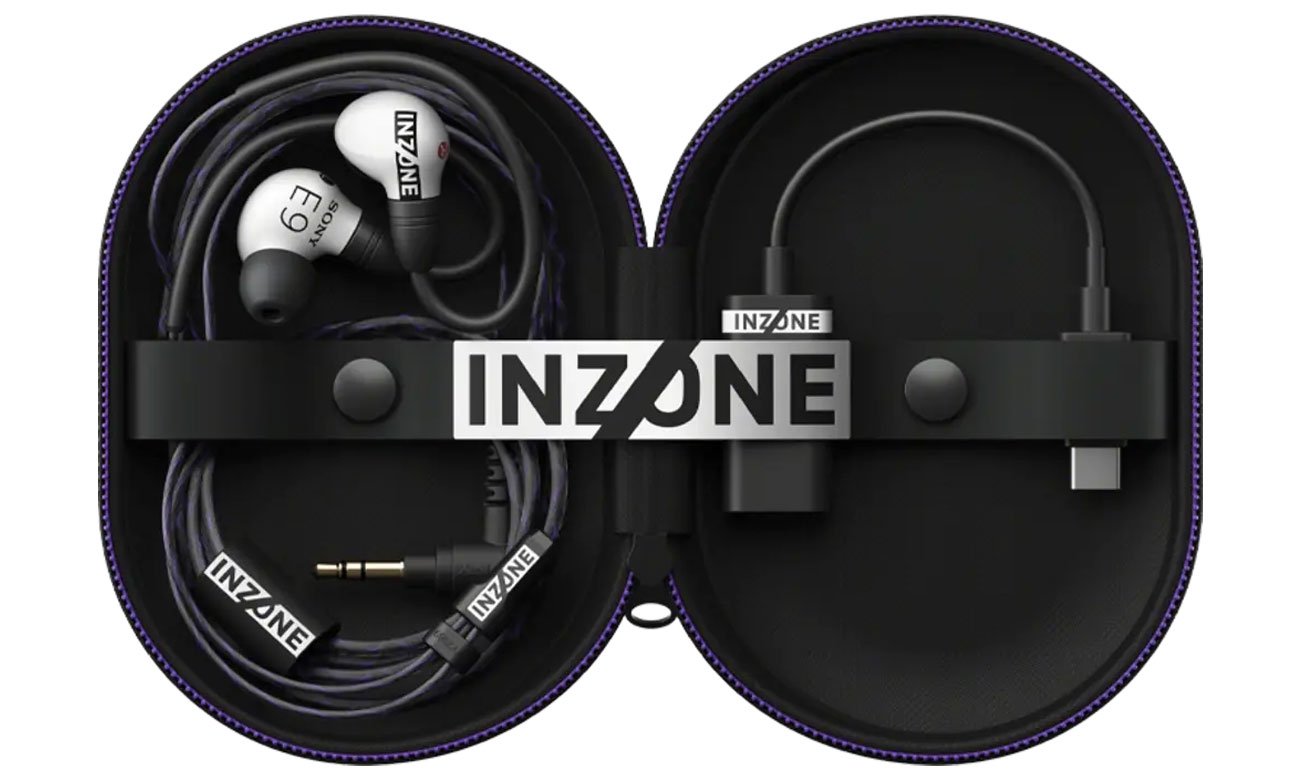 Słuchawki przewodowe Sony INZONE E9 Białe - Widok ogólny wraz z etui i akcesoriami