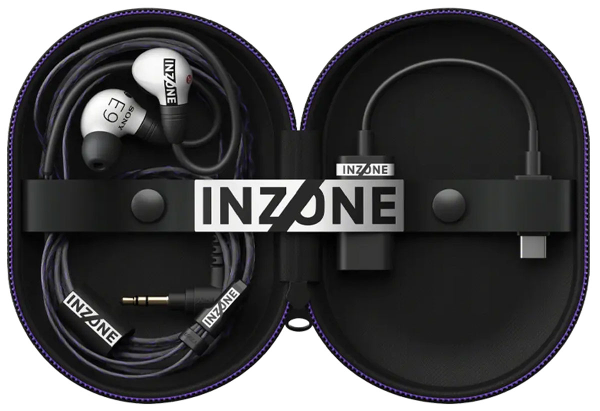 Słuchawki przewodowe Sony INZONE E9 Białe - Widok ogólny wraz z etui i akcesoriami