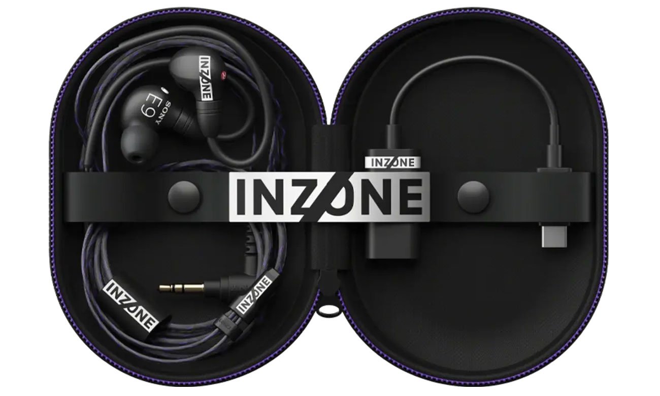 Słuchawki przewodowe Sony INZONE E9 Czarne - Widok ogólny wraz z etui i akcesoriami