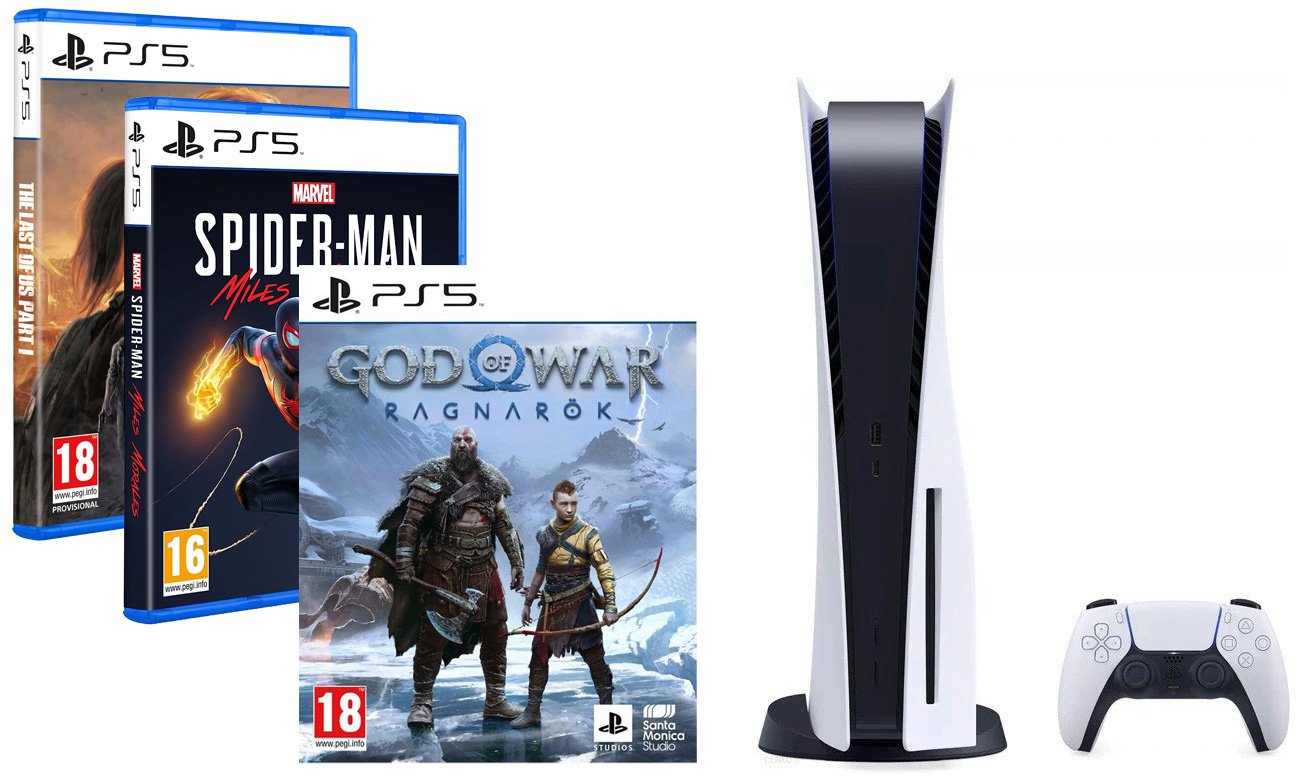 Zestaw PlayStation 5 + GoW: Ragnarök + Marvel's Spider-Man: Miles Morales + The Last of Us Part I