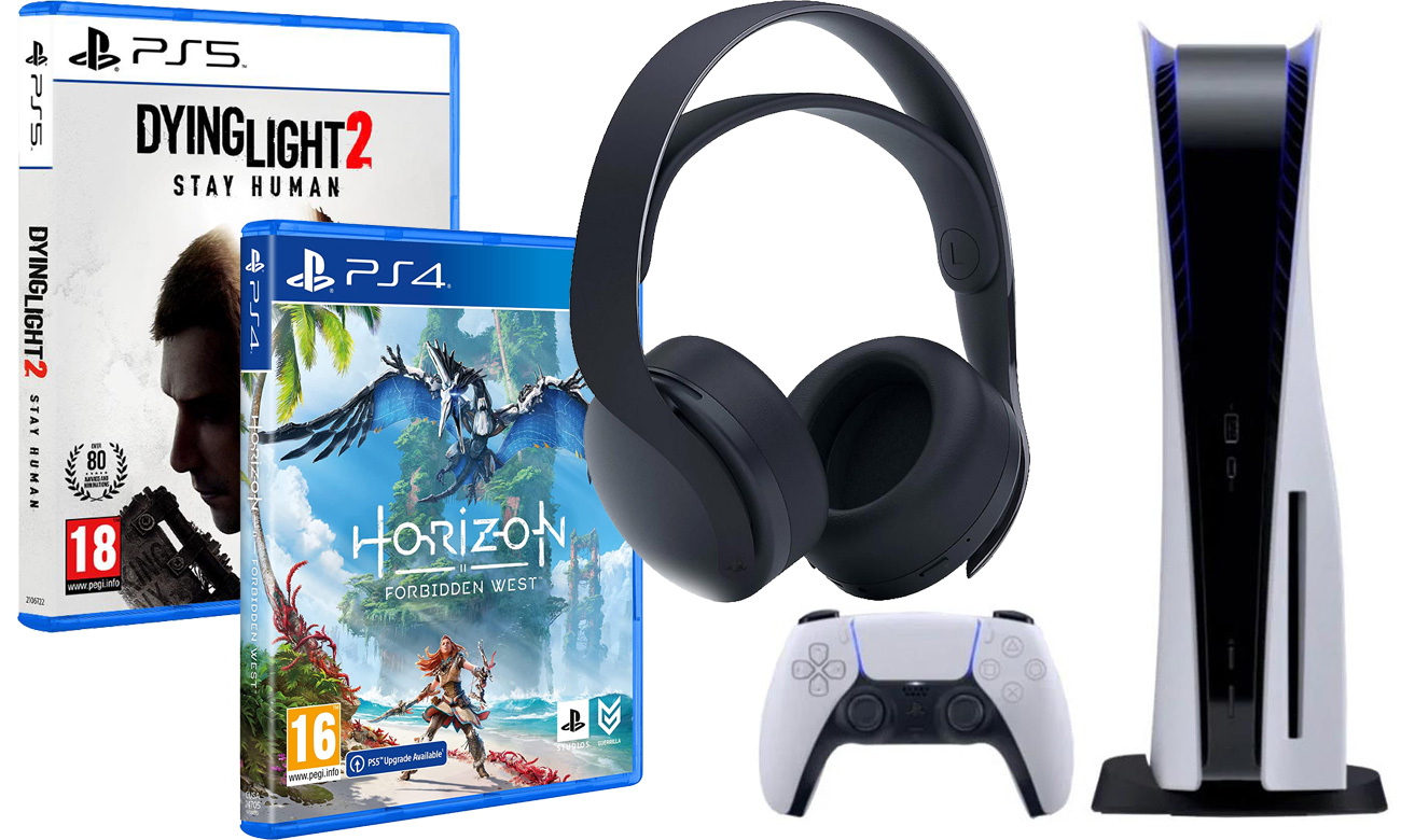 Zestaw PlayStation 5 + Horizon Forbidden West + Dying Light 2 + Pulse 3D Wireless Headset