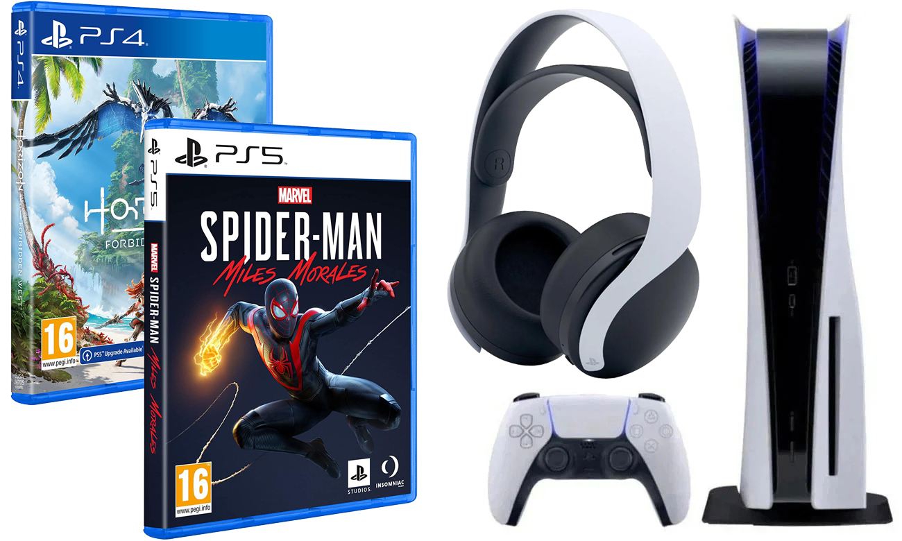 Zestaw PlayStation 5 + Horizon Forbidden West + Marvel's Spider-Man: Miles Morales + Pulse 3D Wireless Headset