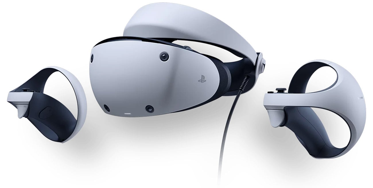 VR-гарнітура Sony PlayStation VR2 – вид зверху з контролерами Sense