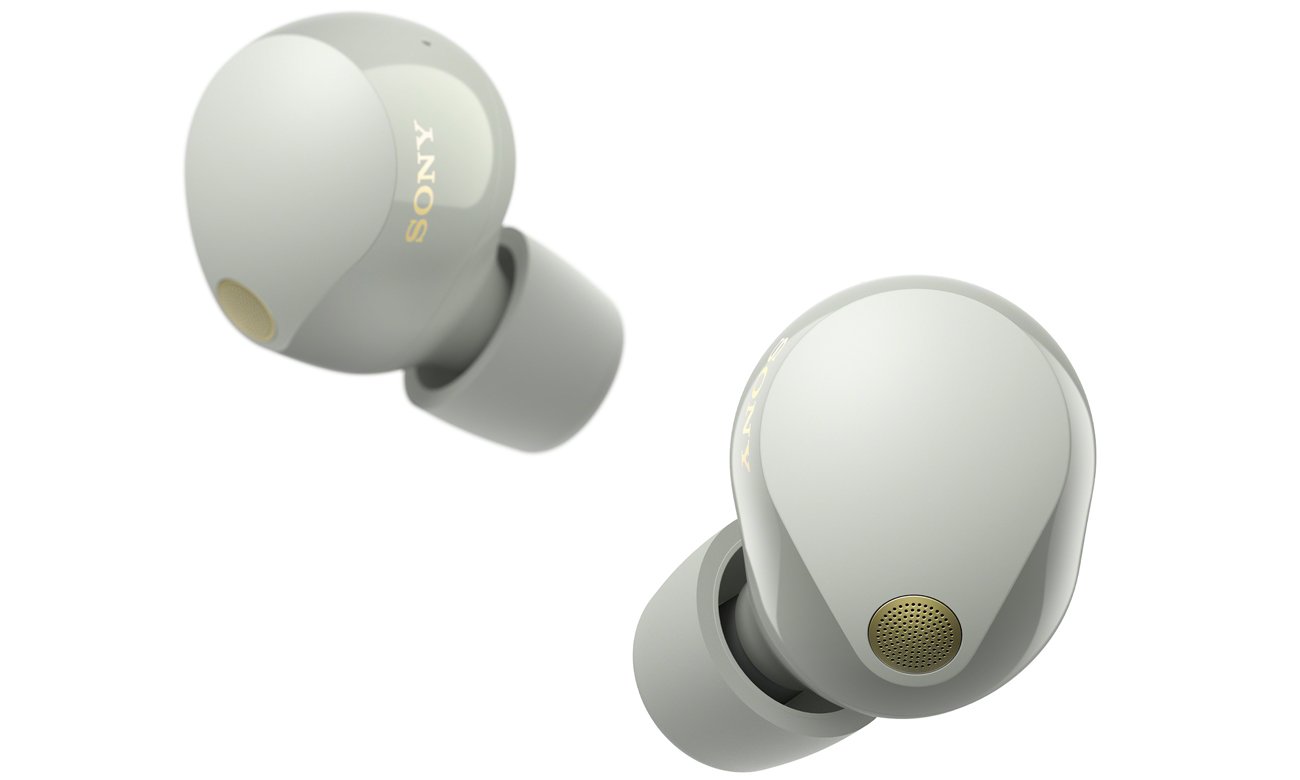 Słuchawki bezprzewodowe Sony WF-1000XM5 Srebrne - Widok lewej i prawej słuchawki