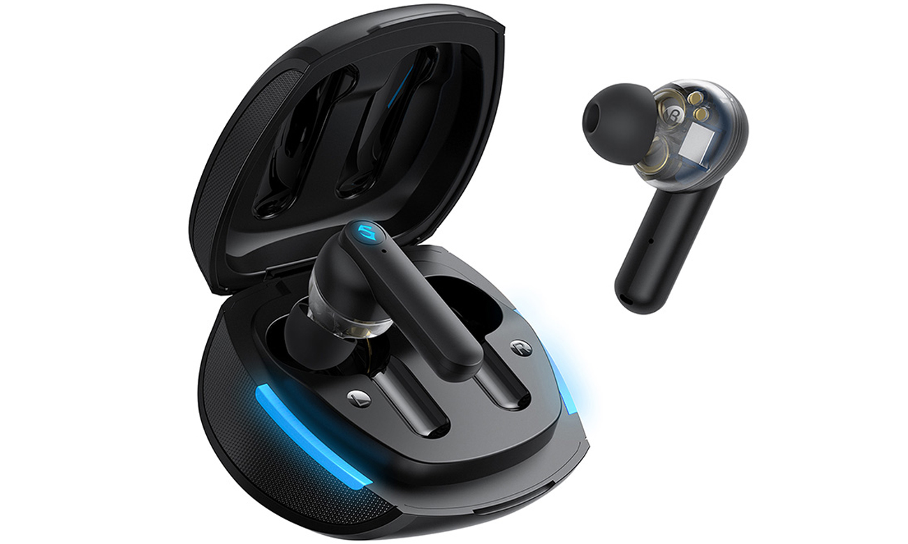 Słuchawki bezprzewodowe Soundpeats Gamer No.1 Czarne - Widok ogólny z otwartym etui