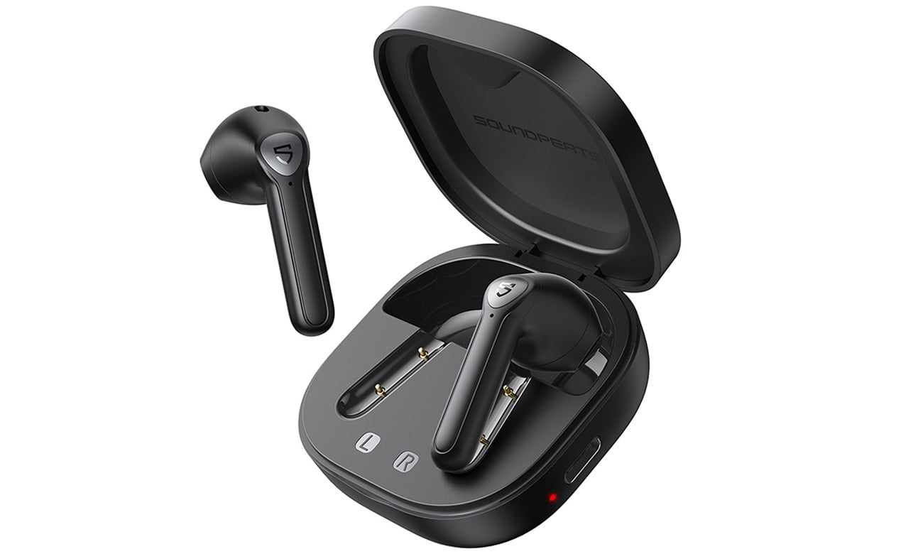 Słuchawki bezprzewodowe Soundpeats TrueAir 2 Black - Widok ogólny wraz z otwartym etui ładującym