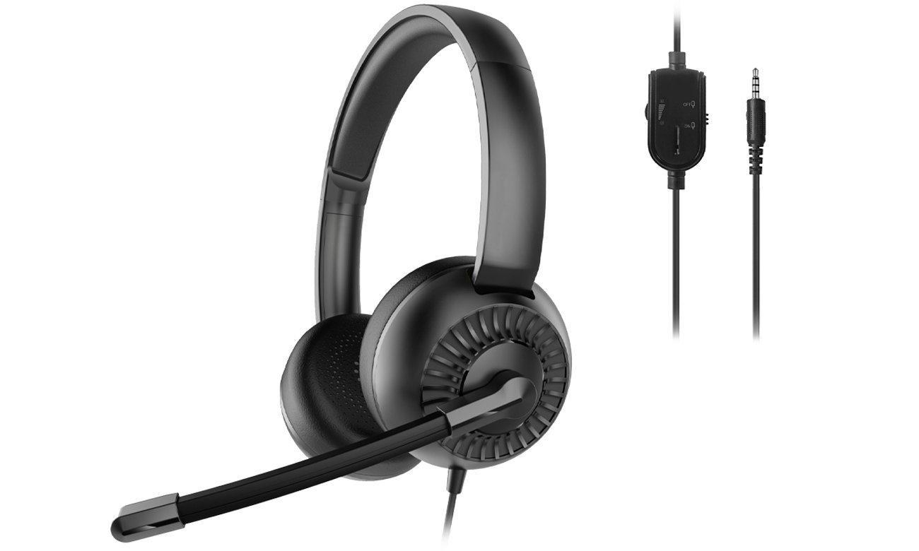 Zestaw słuchawkowy SpeedLink METIS 3,5 mm Jack - Widok od przodu pod kątem + kable