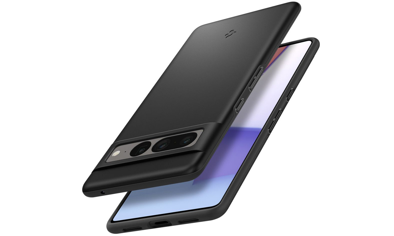 Etui Spigen Thin Fit do Google Pixel 7 Pro black - Widok od przodu i od tyłu pod kątem