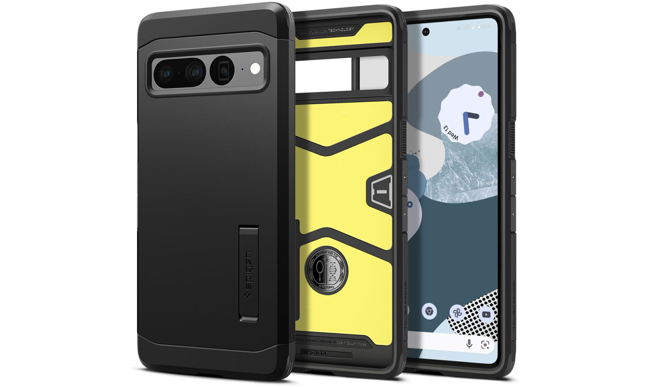 Etui Spigen Tough Armor do Google Pixel 7 Pro czarne - Widok od przodu i od tyłu pod kątem