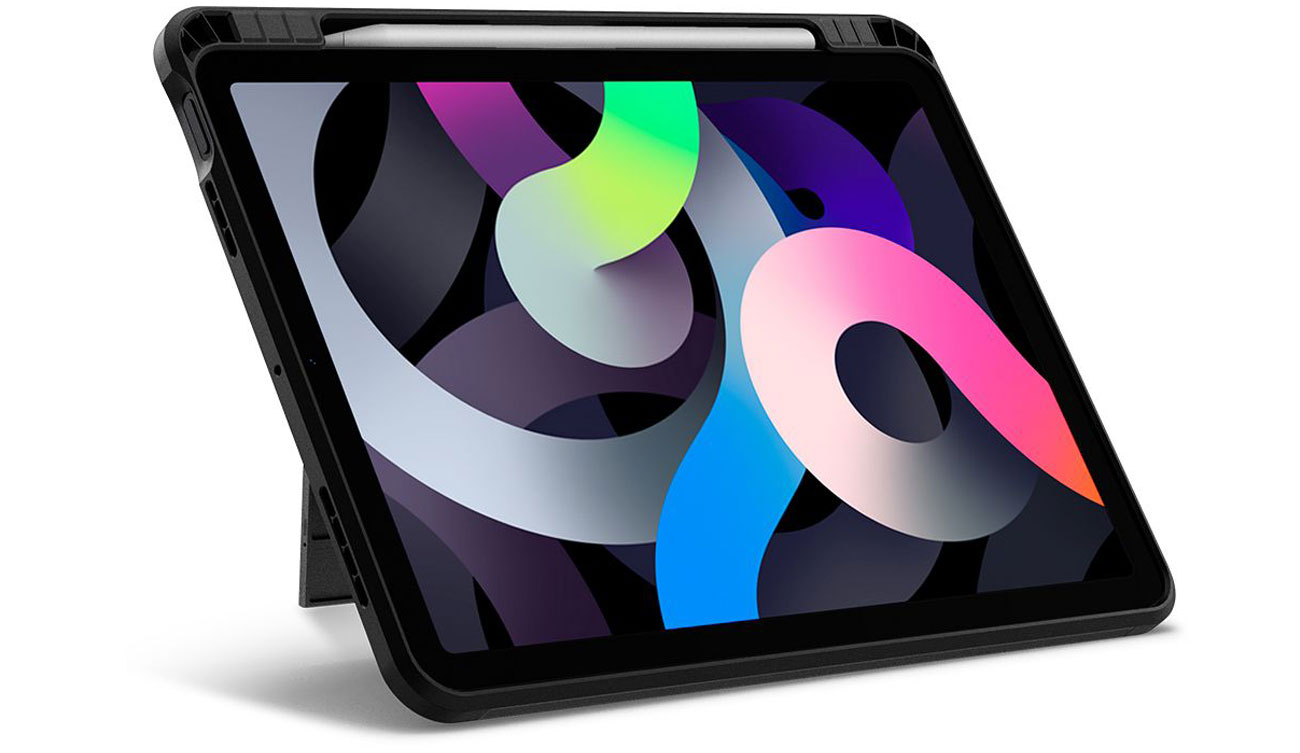 Etui Spigen Tough Armor Pro do iPad Air 4 / Air 5 Czarne - Widok w pozycji stojącej