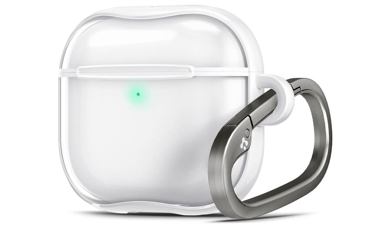 Spigen Ultra Hybrid Hülle für Apple AirPods 4. Generation Jet White - Vorderansicht im Winkel