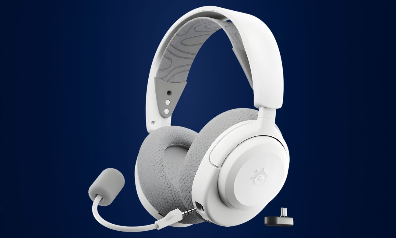 Słuchawki bezprzewodowe SteelSeries Arctis Nova 3P Wireless Białe - Widok ogólny, grafika z tłem