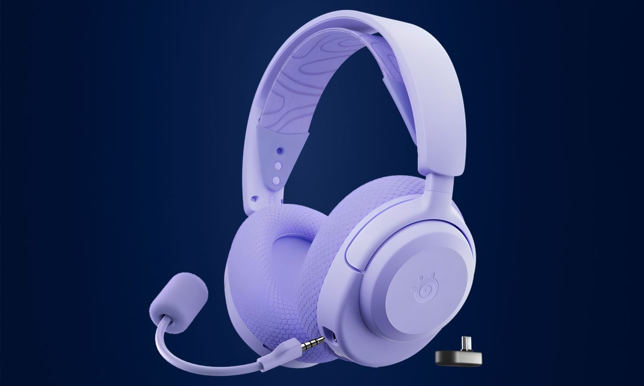 Słuchawki bezprzewodowe SteelSeries Arctis Nova 3P Wireless Fioletowe - Widok ogólny, grafika z tłem