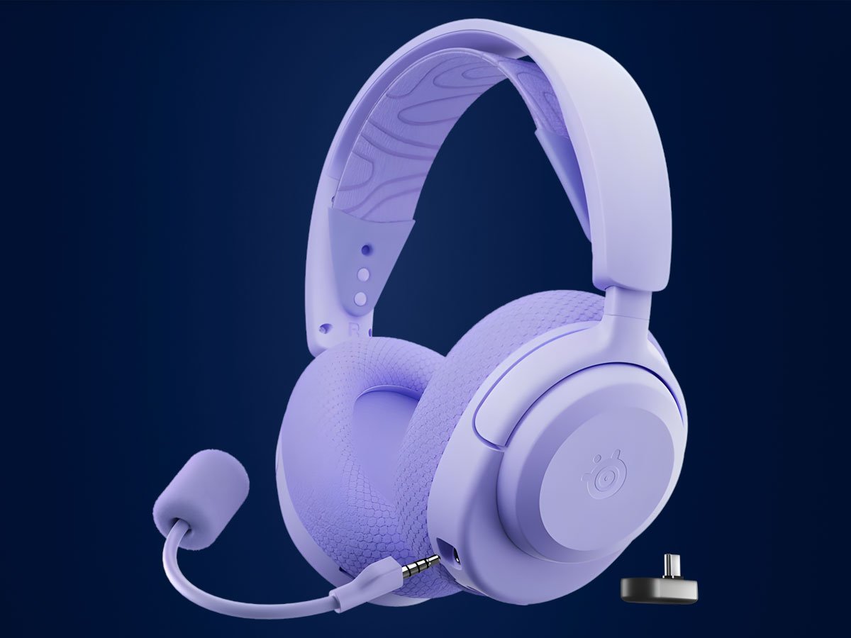 Słuchawki bezprzewodowe SteelSeries Arctis Nova 3P Wireless Fioletowe - Widok ogólny, grafika z tłem