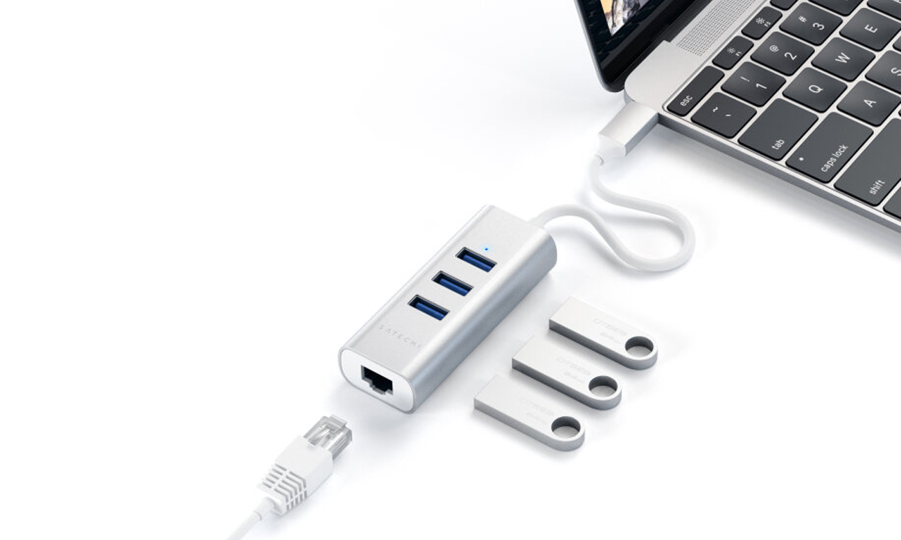 Satechi Aluminium Hub 2in1 (3x USB-A, Ethernet) (silver) - Huby USB ...