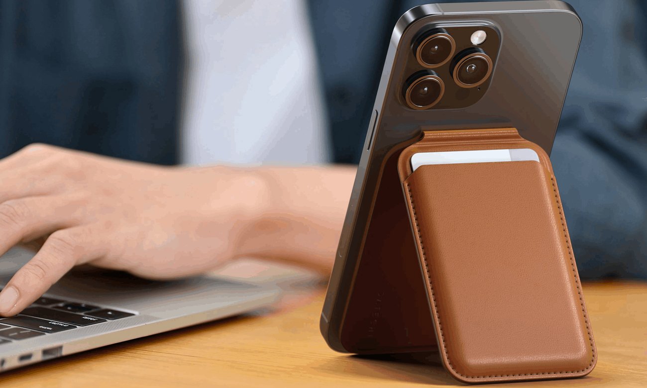 Satechi Vegan-Leather Magnetic Wallet Stand funkcja podstawki
