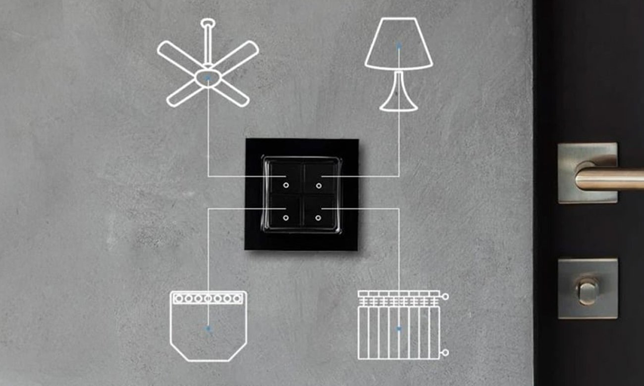 Włącznik ścienny Shelly Wall Switch 4 przyciski Czarny - Grafika