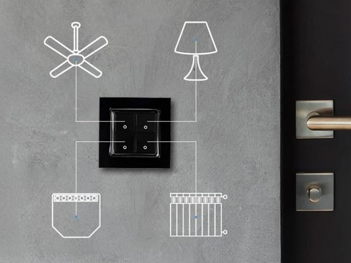 Włącznik ścienny Shelly Wall Switch 4 przyciski Czarny - Grafika