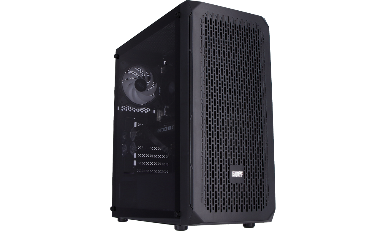 Silver Monkey X Battlestation widok z przodu pod kątem, boczny panel ze szkła hartowanego