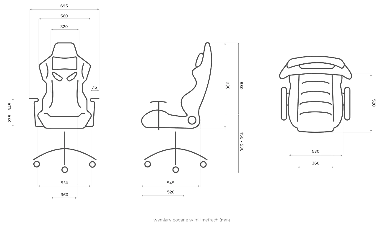 Fotel Silver Monkey SMG-450 Czarno-szary Tkanina - Grafika z wymiarami