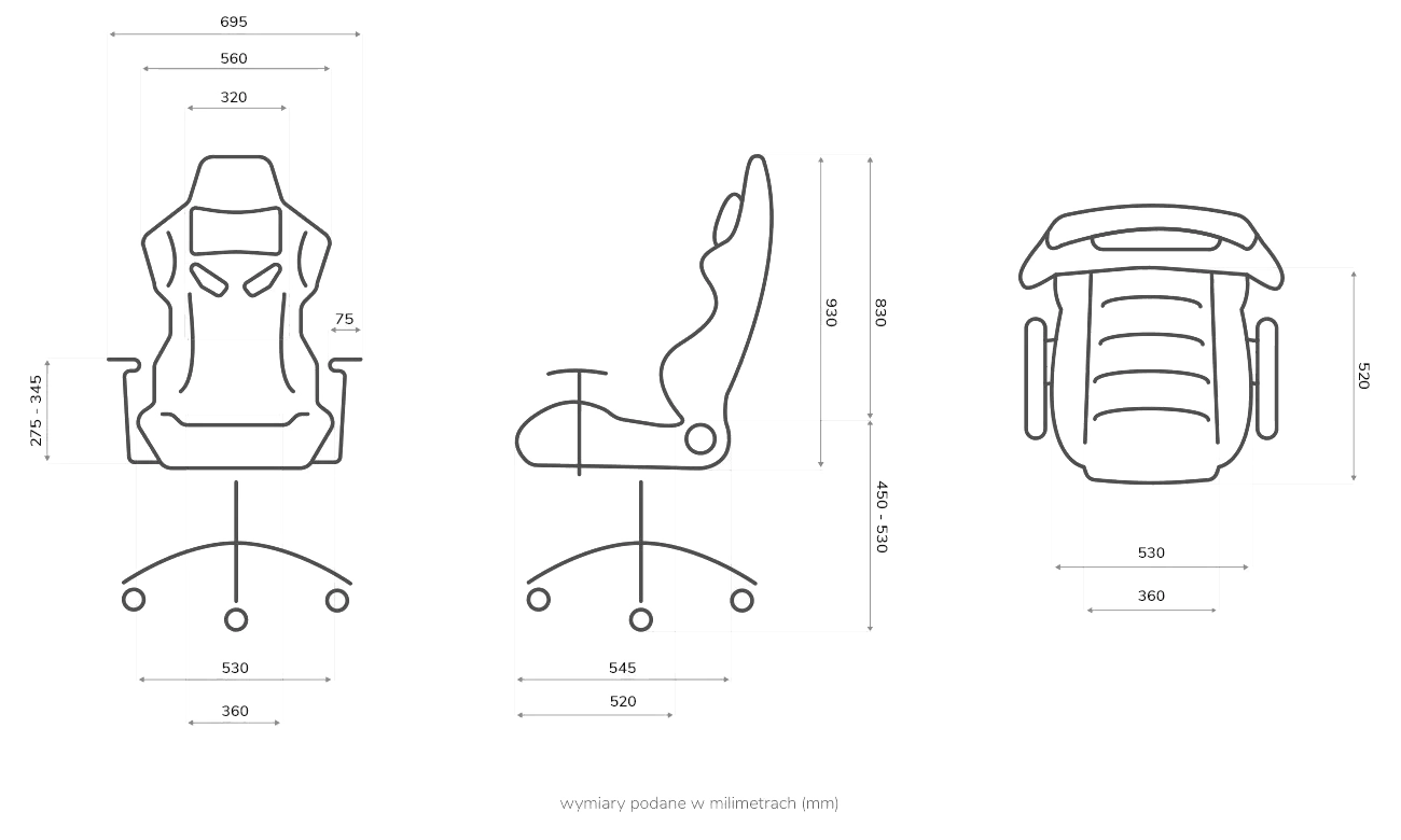 Fotel Silver Monkey SMG-450 Czarny Tkanina - Grafika z wymiarami