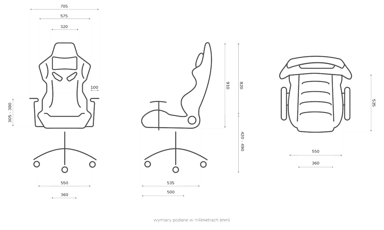 Fotel Silver Monkey SMG-550 - Grafika z wymiarami