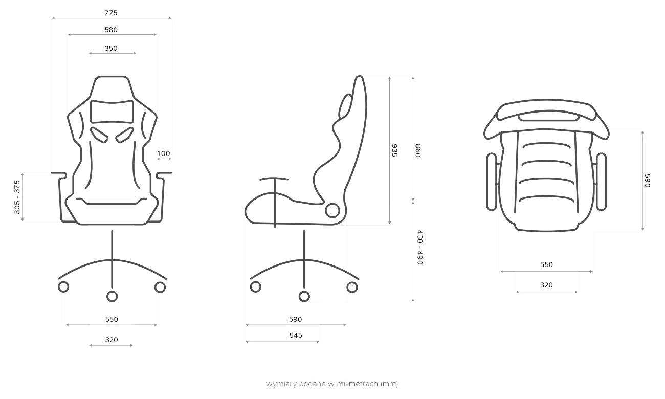 Fotel Silver Monkey SMG-700 Czarno-czerwony - Grafika z wymiarami