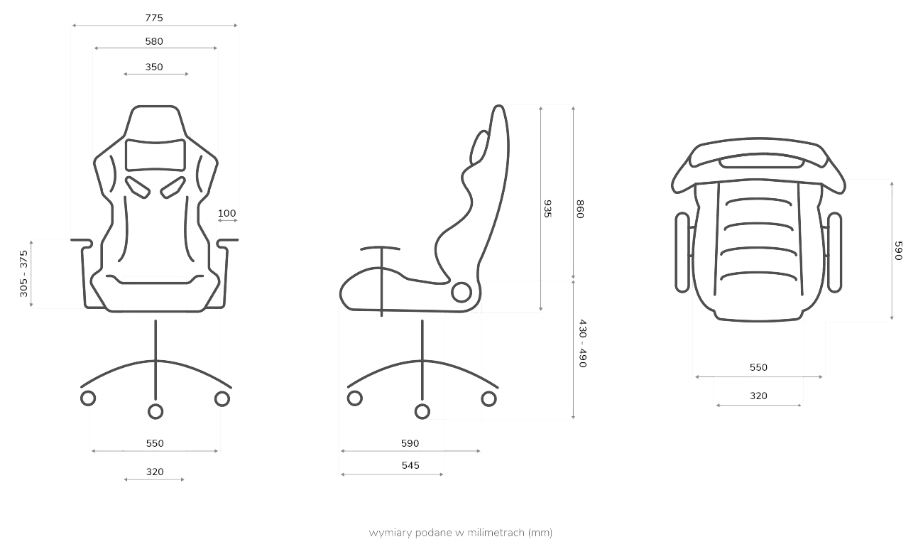 Fotel Silver Monkey SMG-700 Czarno-szary - Grafika z wymiarami