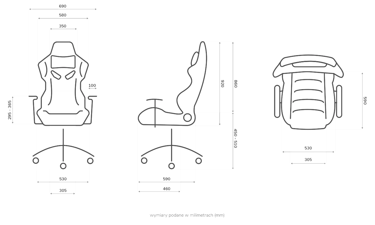 Fotel Silver Monkey SMG-750 - Grafika z wymiarami